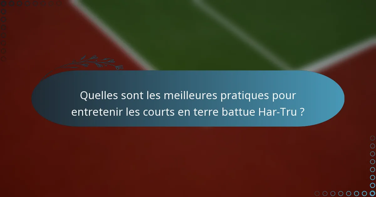 Quelles sont les meilleures pratiques pour entretenir les courts en terre battue Har-Tru ?
