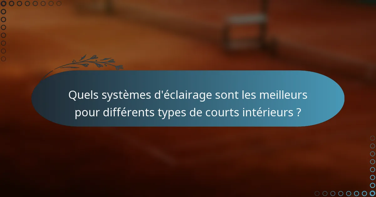 Quels systèmes d'éclairage sont les meilleurs pour différents types de courts intérieurs ?